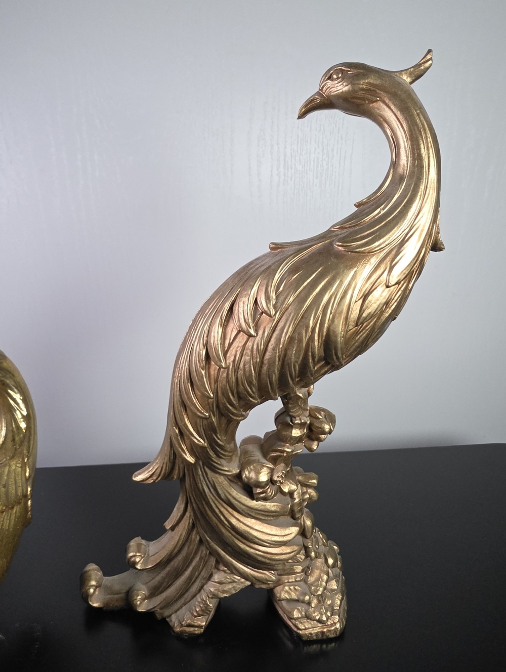 Gold Peacock Sculpture Pair - Elegant Home Art Décor By Syroco - Picture 7 of 13